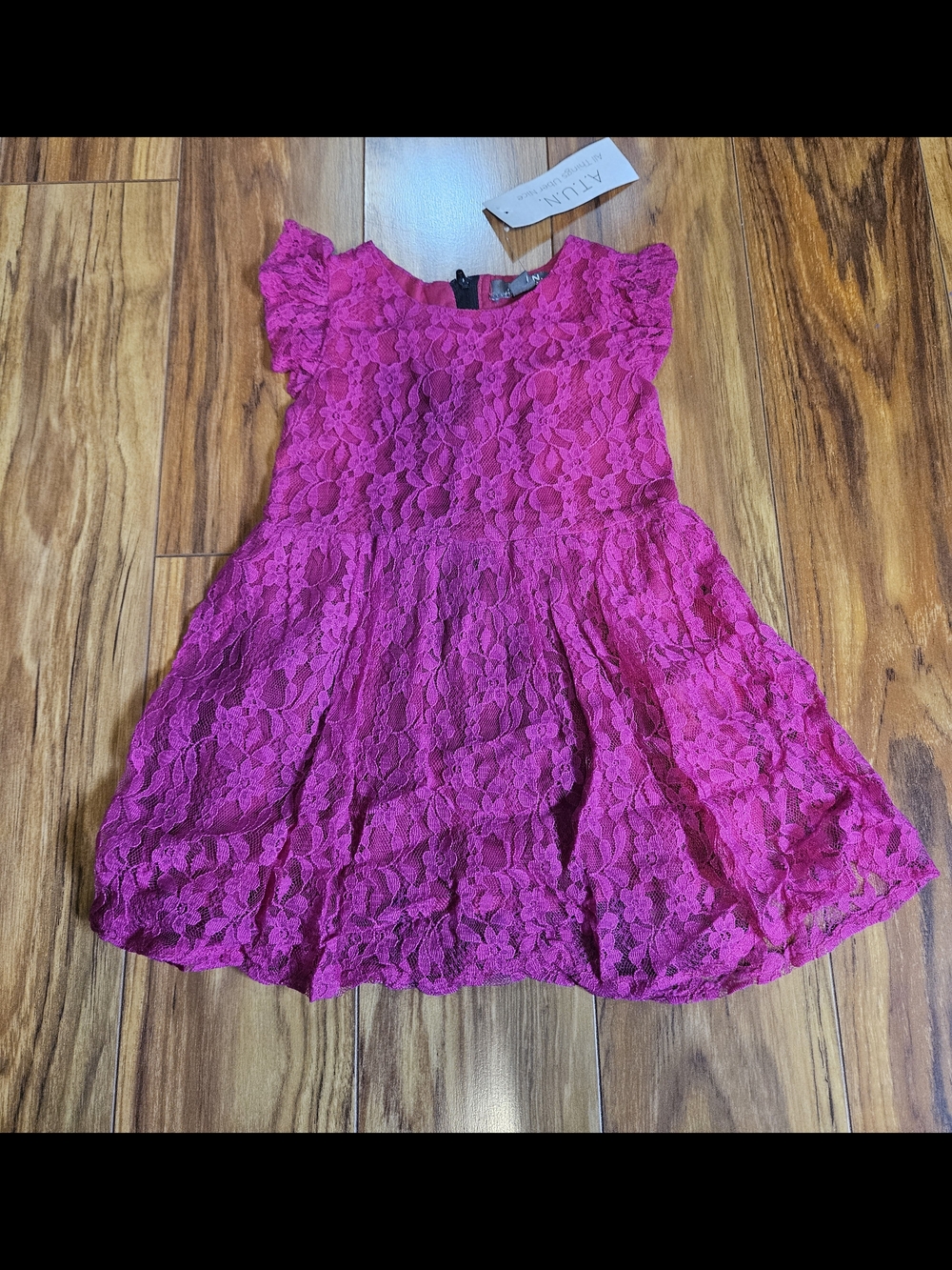 A.T.U.N. Kids Fuchsia Lace Flutter Sleeve Dress